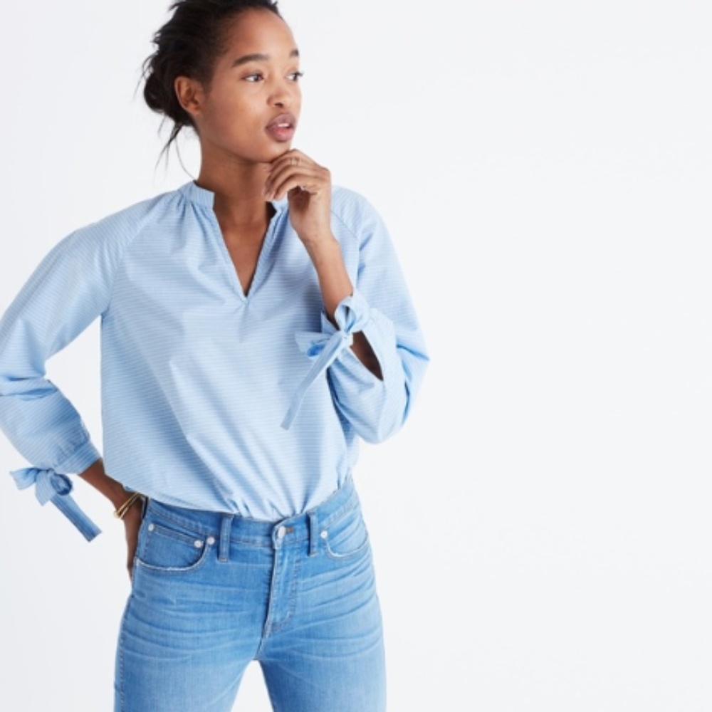 Madewell  Striped Tie-Sleeve Popover Top l S